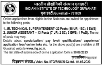 Vacancy available at Indian Institute of Technology, Guwahati