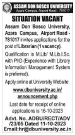 Recruitment in Assam Don Bosco University, Azara Campus